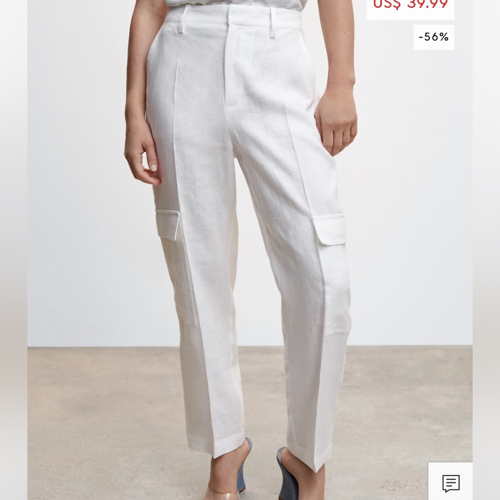 Mango Linen White Cargo Pants